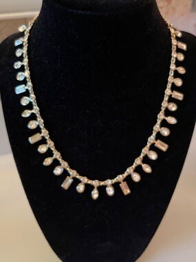 Banana Republic Gold Tone Necklace with Rhinestone Teardrops
